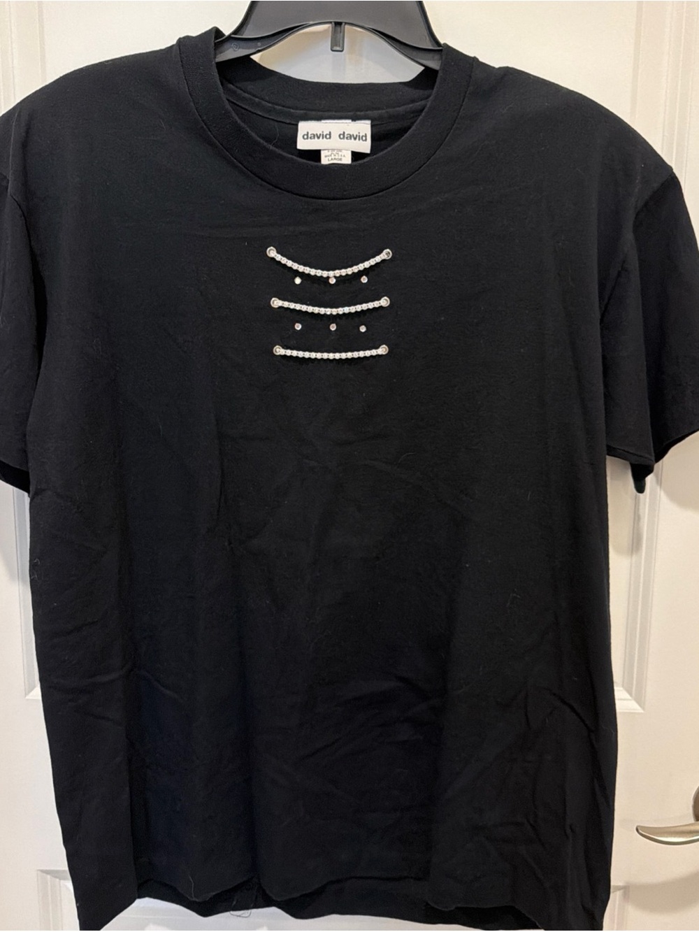 David David Vintage Black Crewneck T-Shirt with Rhinestone Accent